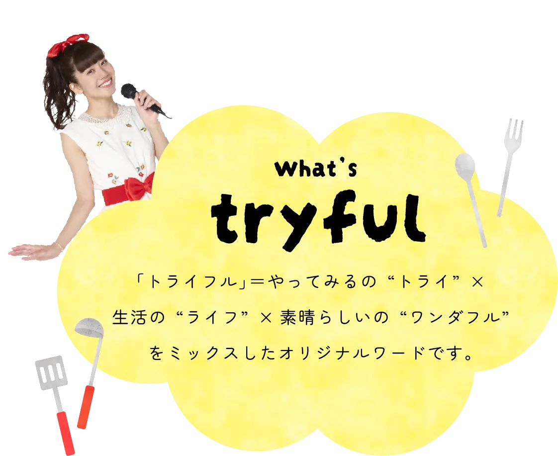 what's tryful 「トライフル」＝やってみるの“トライ”×生活の“ライフ”×素晴らしいの“ワンダフル”をミックスしたオリジナルワードです。